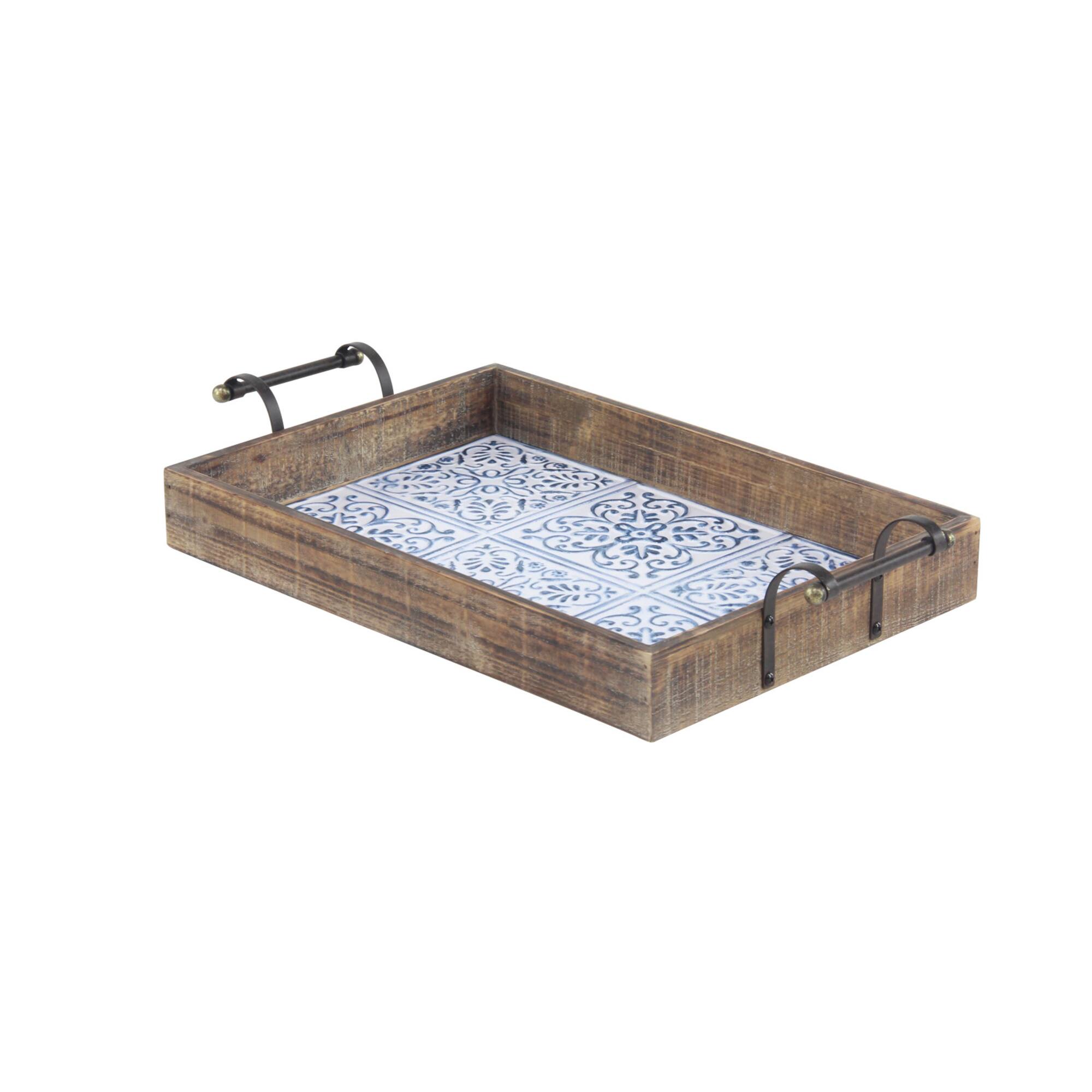 Natural Brown Wood Farmhouse Tray Set